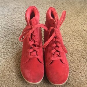 Lady Godive Red Sneaker Wedges